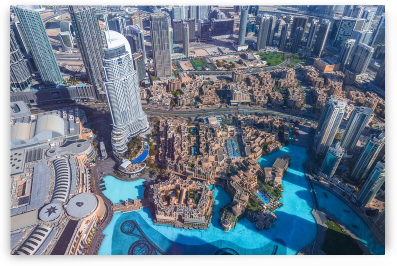 UAE Dubai panoramic skyline view from Burj Khalifa of city downtown and Dubai Mall by Elijah Lovkoff
