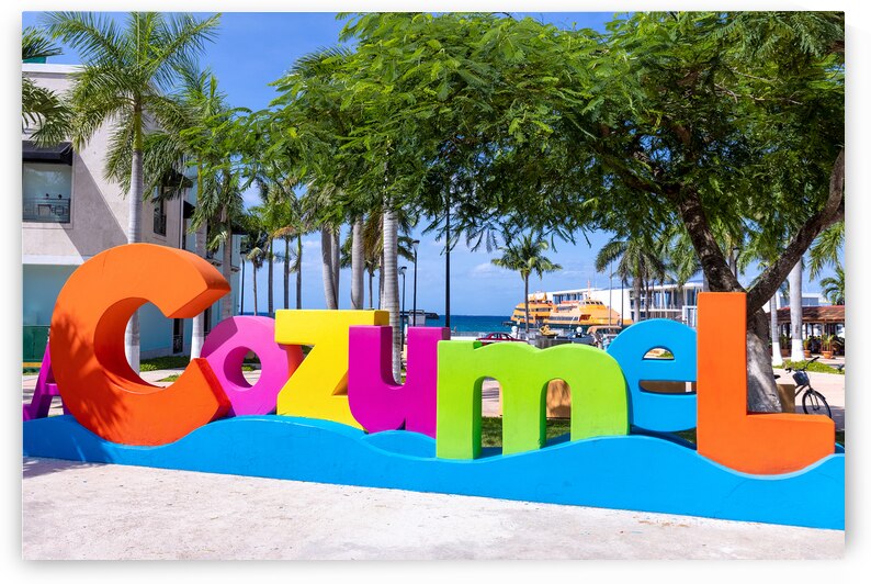 Big Cozumel Letters at the central plaza of San Miguel de Cozumel near ocean Malecon and Cancun ferry terminal by Elijah Lovkoff