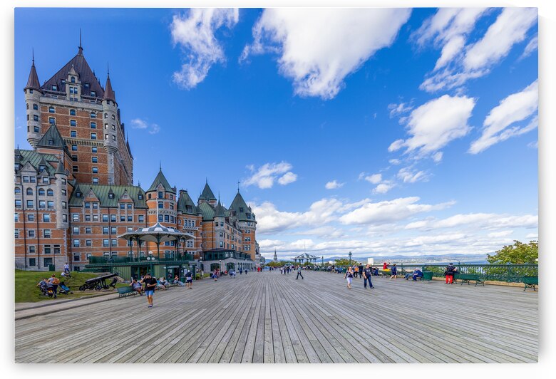Famous Chateau Frontenac in Quebec historic center located on Dufferin Terrace promenade with scenic views and landscapes of Saint Lawrence River by Elijah Lovkoff