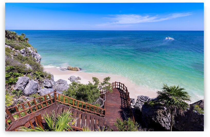 Tulum Archaeological Zone with Mayan pyramids and ruins located on the scenic ocean shore of Quintana Roo province by Elijah Lovkoff