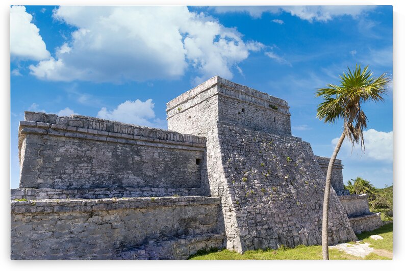 Temple of the God of Wind in Tulum Archaeological Zone with Mayan pyramids and ruins located on the scenic ocean shore of Quintana Roo province by Elijah Lovkoff