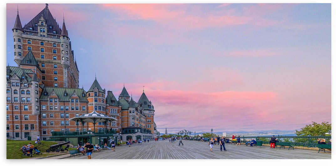 Famous Chateau Frontenac in Quebec historic center located on Dufferin Terrace promenade with scenic views and landscapes of Saint Lawrence River by Elijah Lovkoff