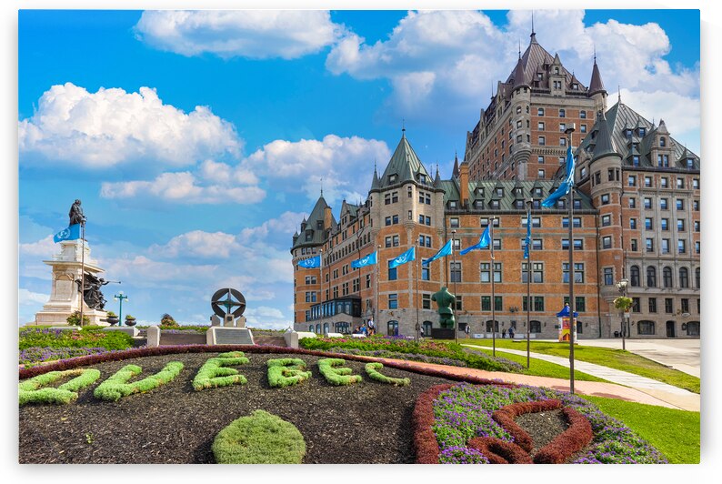 Famous Chateau Frontenac in Quebec historic center located on Dufferin Terrace promenade with scenic views and landscapes of Saint Lawrence River by Elijah Lovkoff