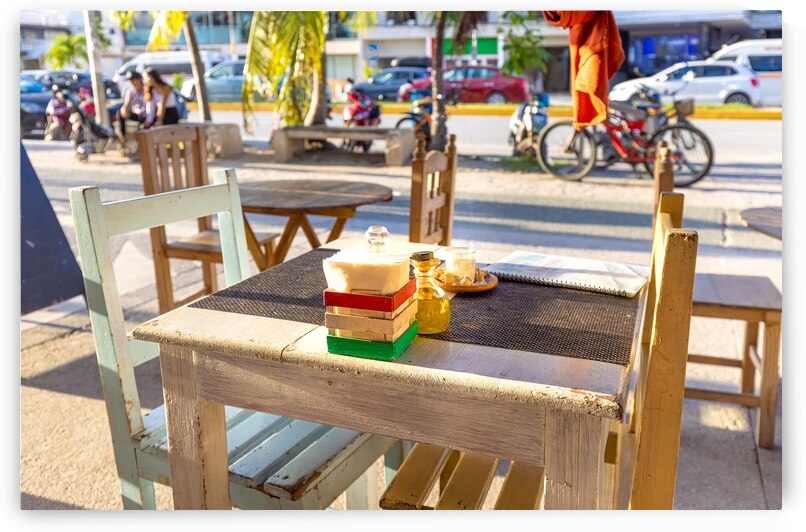 Mexico Quintana Roo Tulum cafes in restaurants serving national Mexican cuisine and seafood in historic city center frequented by locals and international tourists by Elijah Lovkoff
