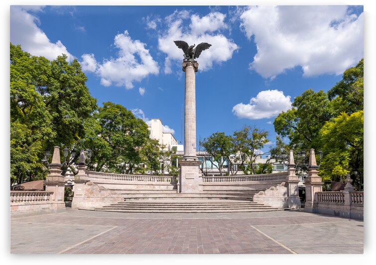 Mexico Aguascalientes Exedra Column and amphitheatre in Plaza de la Patria in Zocalo historic city center in front of Aguascalientes Cathedral Basilica by Elijah Lovkoff