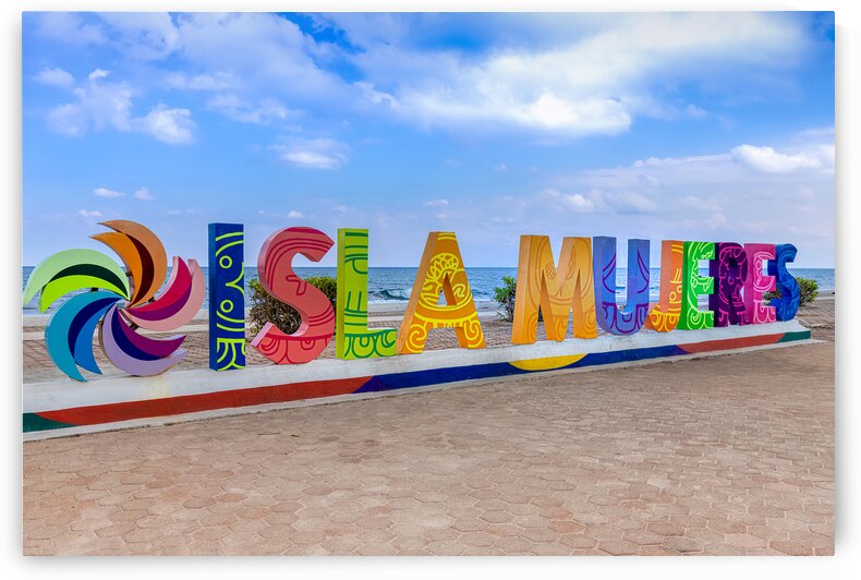 Colorful letters and scenic beaches of the Island Isla Mujeres located across the Gulf of Mexico a short ride on the ferry from Cancun by Elijah Lovkoff