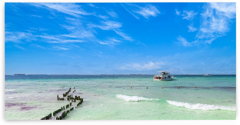 Mexico Cancun Isla Mujeres Playa Norte sand beach with palm trees waiting for tourists by Elijah Lovkoff