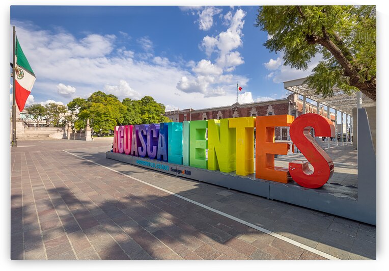 Colorful letters of Aguascalientes central square Plaza de la Patria in front of Aguascalientes Cathedral by Elijah Lovkoff