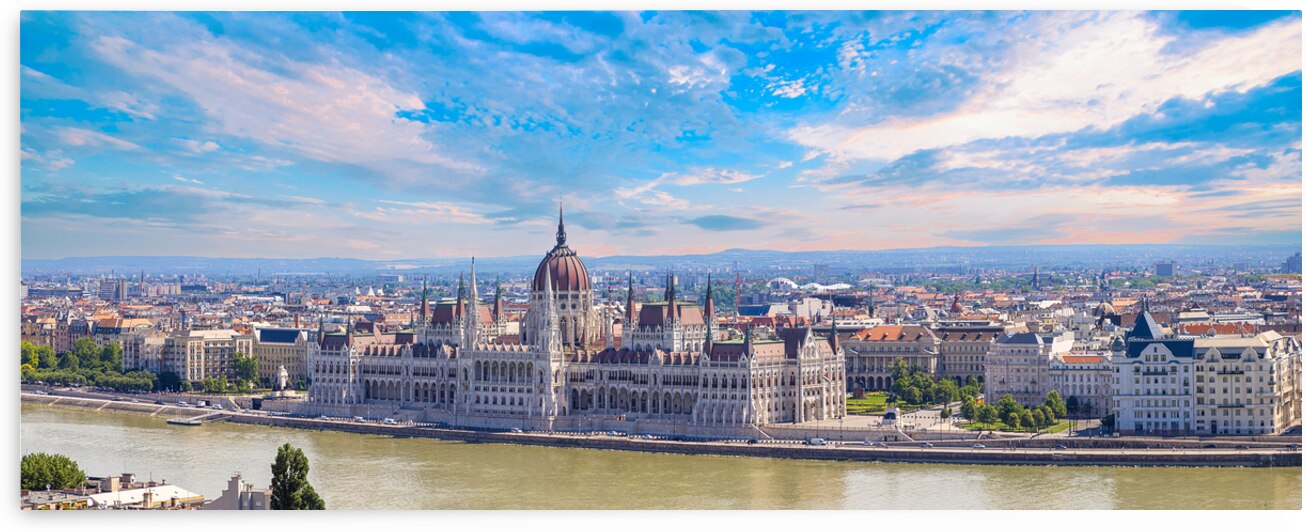 Hungary panoramic view of the Parliament and Budapest city skyline of historic center by Elijah Lovkoff