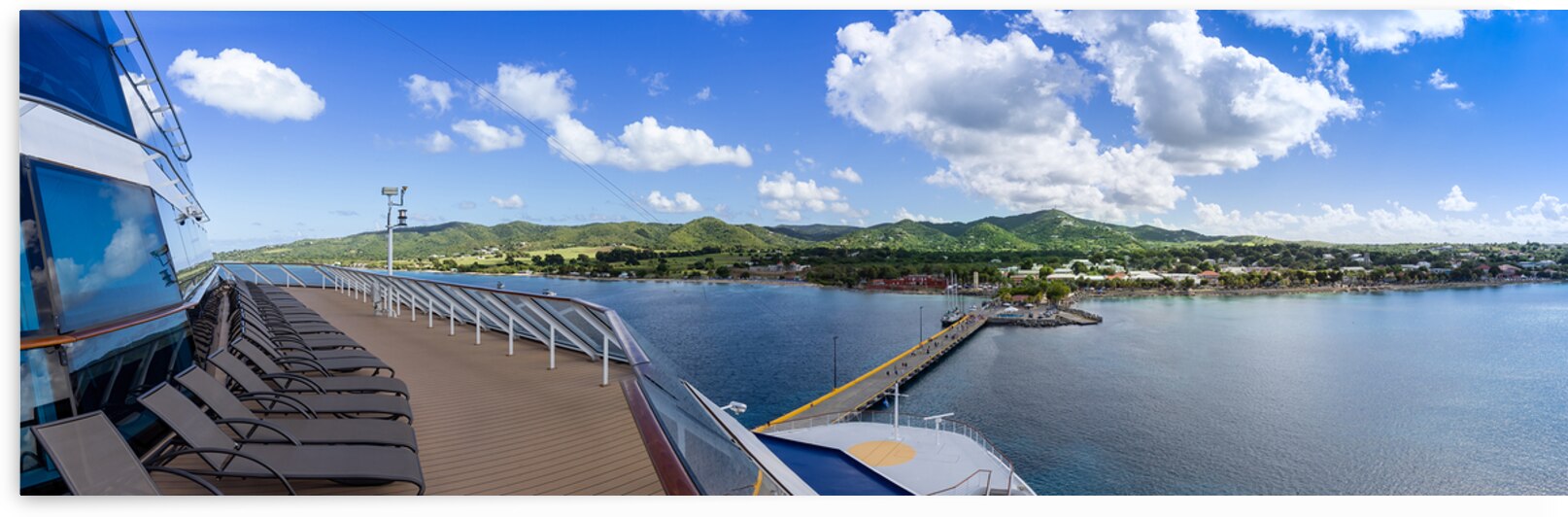 Cruise ship Caribbean vacation. Saint Croix Frederiksted US Virgin Islands panoramic shoreline by Elijah Lovkoff