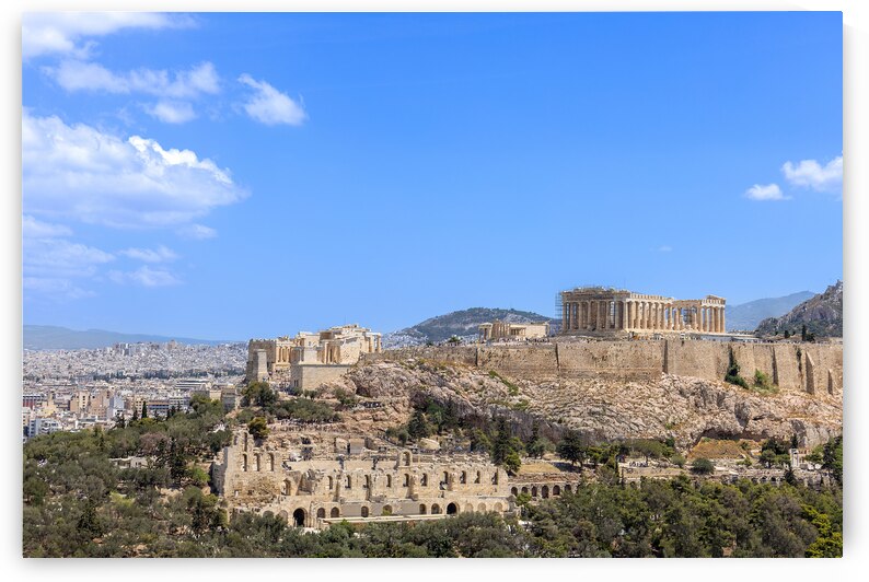 Ancient landmark citadel Acropolis of Athens seen from the Hill of the Muses Philopappos Hill by Elijah Lovkoff