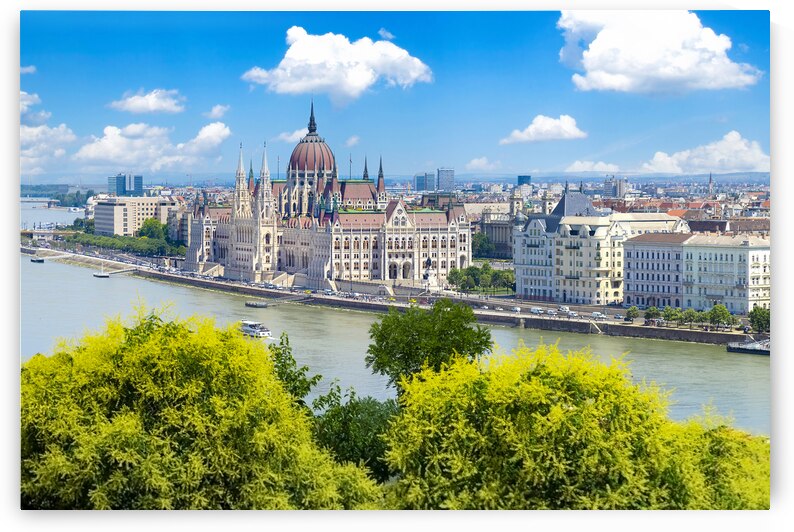 Hungary panoramic view of the Parliament and Budapest city skyline of historic center by Elijah Lovkoff