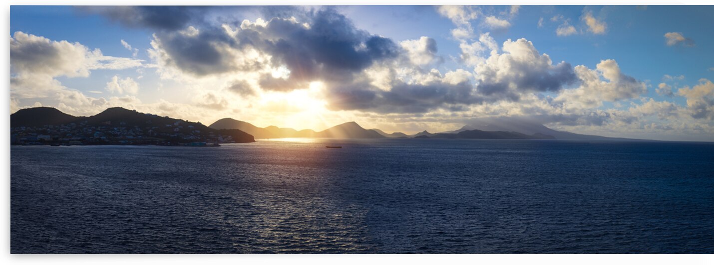 Saint Kitts and Nevis Basseterre scenic panoramic shoreline from cruise ship on Caribbean vacation by Elijah Lovkoff
