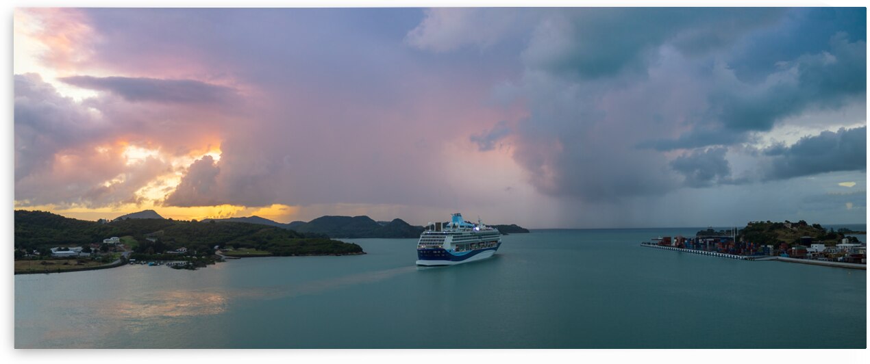 Cruise ship Caribbean vacation. Saint Croix Frederiksted US Virgin Islands panoramic shoreline by Elijah Lovkoff