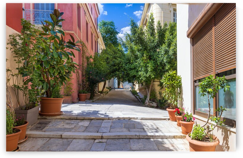 Greece historic neighborhood of Plaka and Anafiotika in Athens with restaurants near Acropolis by Elijah Lovkoff