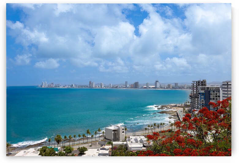 Mexico. Scenic skyline and panoramic view of Mazatlan Malecon. Ocean beaches view Cerro Neveria by Elijah Lovkoff