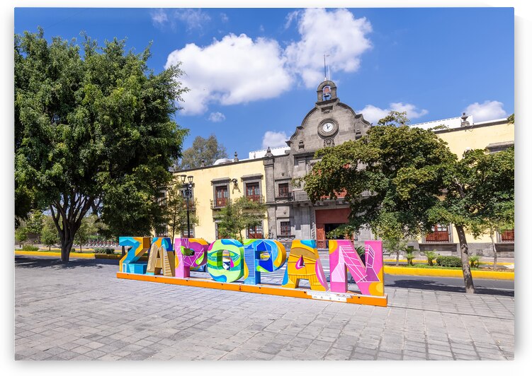 Colorful letters of Zapopan central plaza in historic city cente by Elijah Lovkoff