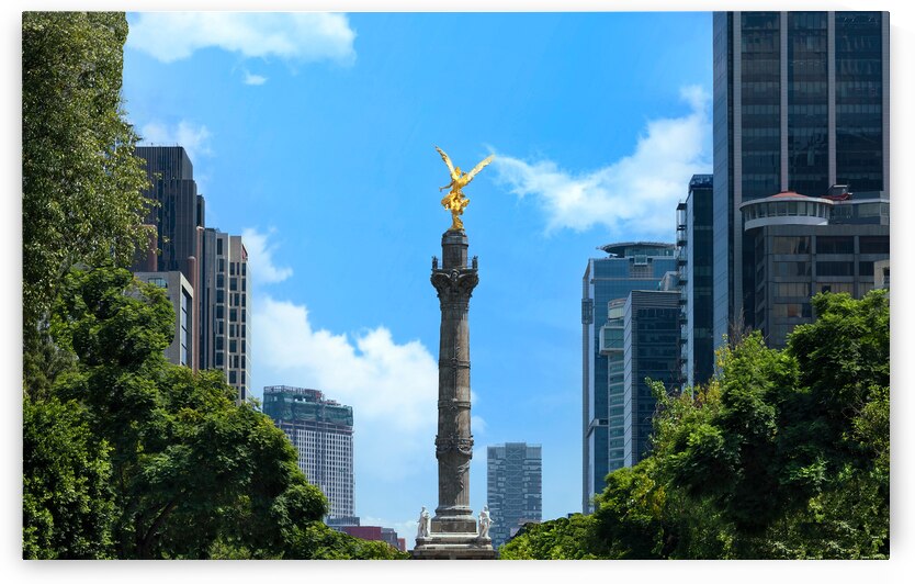 Mexico City tourist attraction Angel of Independence column near financial center and El Zocalo by Elijah Lovkoff
