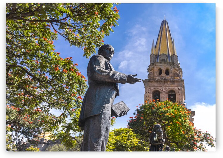 Statues in front of the landmark Guadalajara Central Basilica Cathedral Cathedral of the Assumption of Our Lady in historic city center by Elijah Lovkoff