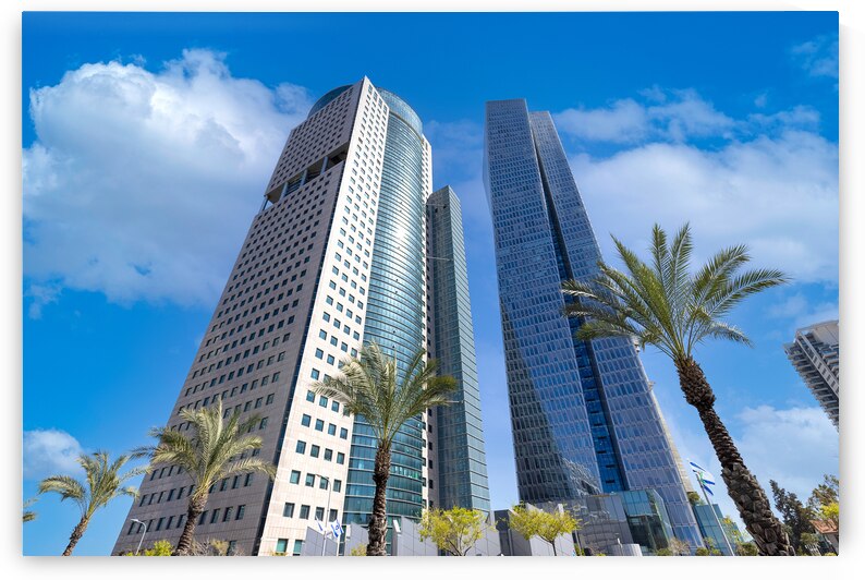 Israel Tel Aviv financial business district skyline includes shopping malls and high tech offices by Elijah Lovkoff
