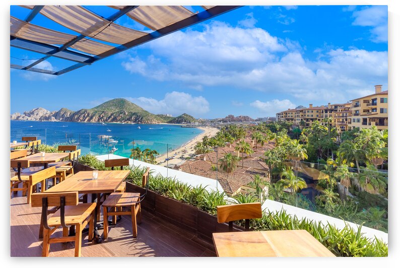 exico Scenic panoramic aerial view of Los Cabos tourist destination Arch of Cabo San Lucas El Arco Playa Amantes and Playa del Divorcio by Elijah Lovkoff