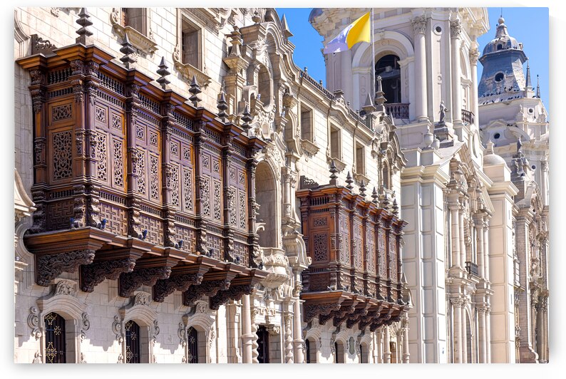 Lima Peru Archbishop Palace on colonial Central plaza Mayor or Plaza de Armas in historic center by Elijah Lovkoff