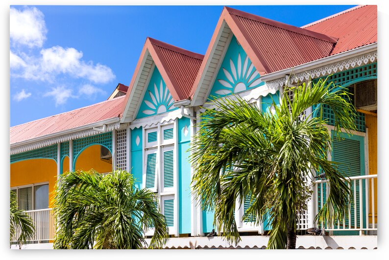 Caribbean cruise vacation. Colonial scenic colorful streets of Marigot in Saint Martin by Elijah Lovkoff