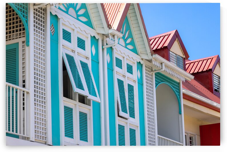 Caribbean cruise vacation. Colonial scenic colorful streets of Marigot in Saint Martin by Elijah Lovkoff
