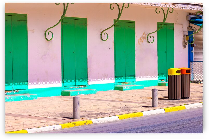 Caribbean cruise vacation. Colonial scenic colorful streets of Marigot in Saint Martin by Elijah Lovkoff