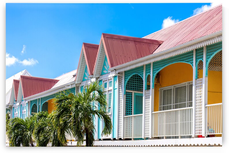 Caribbean cruise vacation. Colonial scenic colorful streets of Marigot in Saint Martin by Elijah Lovkoff