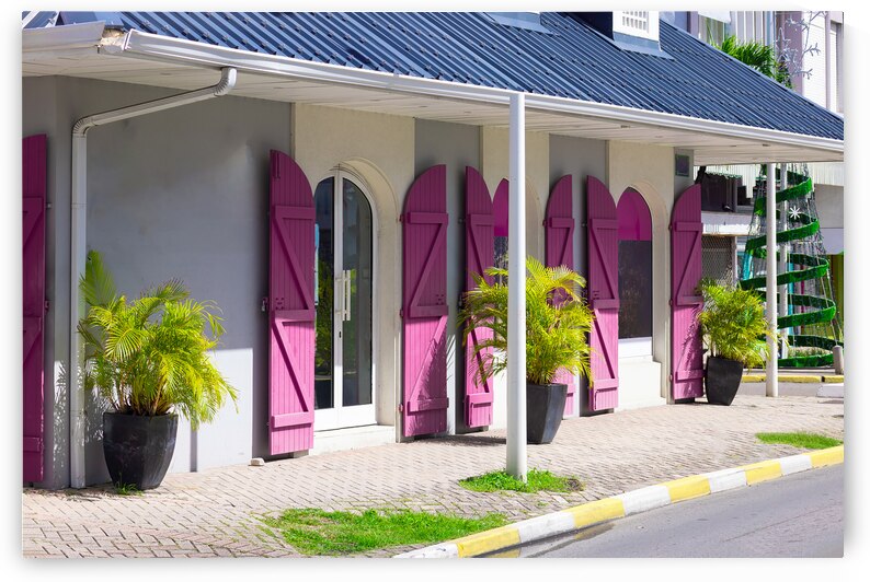 Caribbean cruise vacation. Colonial scenic colorful streets of Marigot in Saint Martin by Elijah Lovkoff
