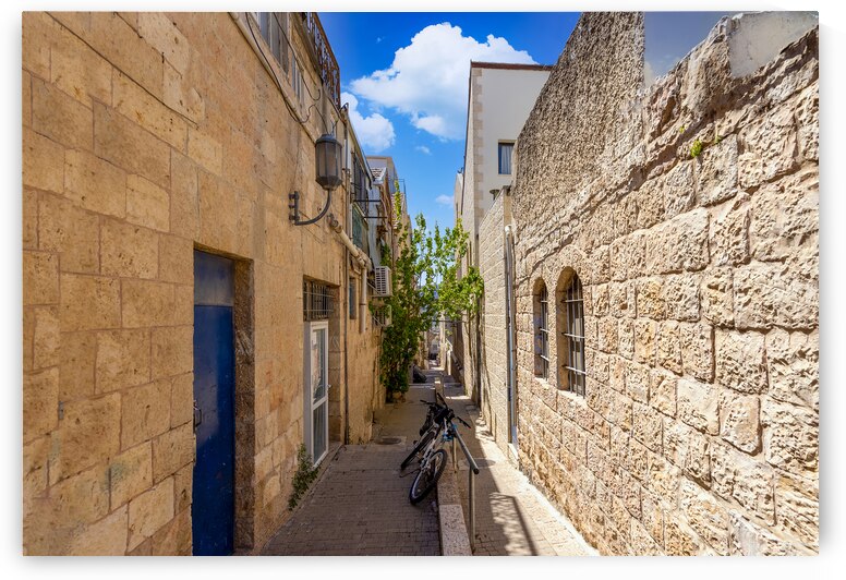 Israel Jerusalem old narrow streets of Nahlaot historic neighborhood with many small synagogues by Elijah Lovkoff