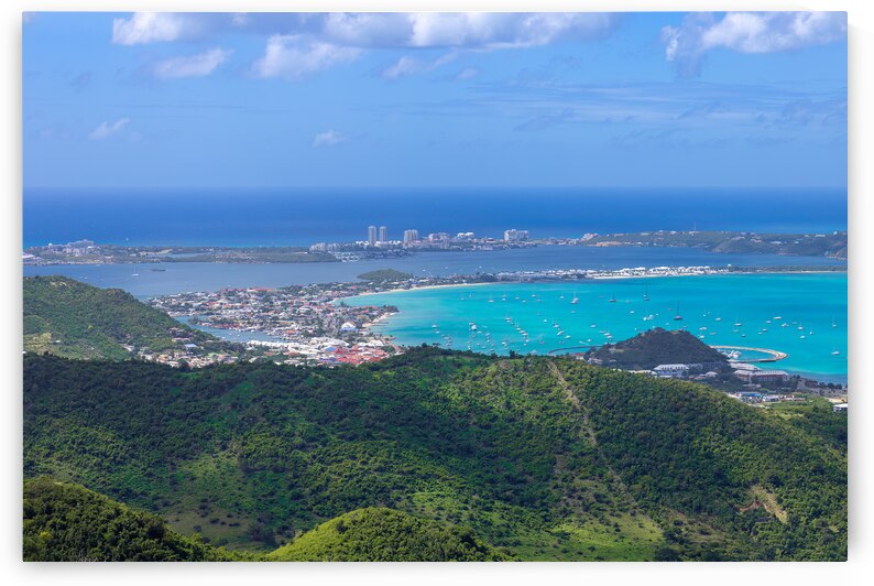 Caribbean cruise vacation panoramic skyline of Saint Martin island from Pic Paradis lookout by Elijah Lovkoff