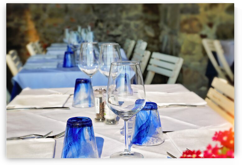Manaarola restaurant overlooking scenic Mediterranean bay by Elijah Lovkoff