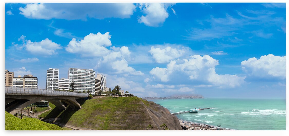 Peru Lima scenic ocean view and Miraflores Malecon promenade with shopping malls cafes and restaurants by Elijah Lovkoff