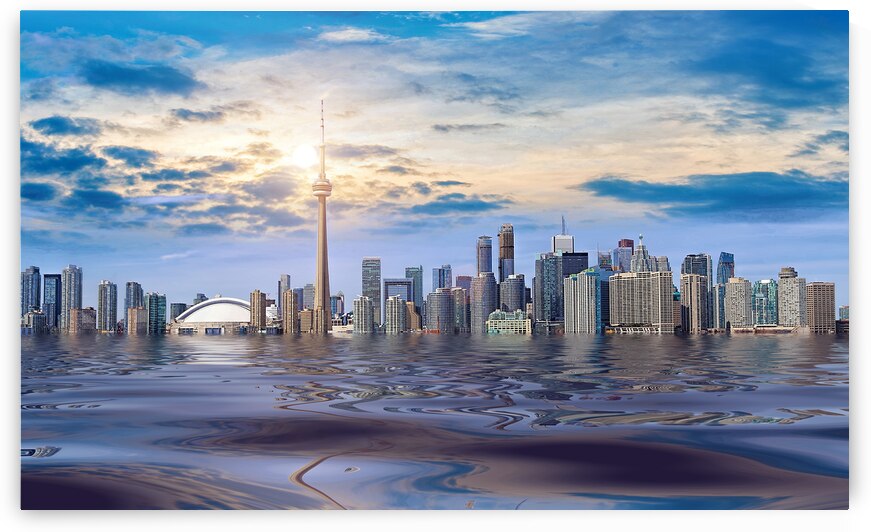 Concept of the flood in Ontario Lake in Toronto due to disastrous consequences of global warming and climate change by Elijah Lovkoff