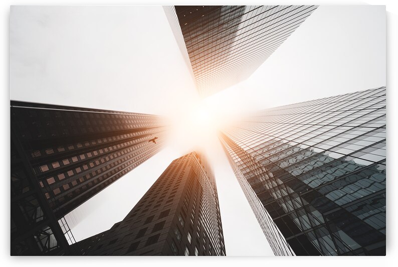 Scenic Toronto financial district skyline and modern architecture. Skyscrapers fog and clouds concept by Elijah Lovkoff