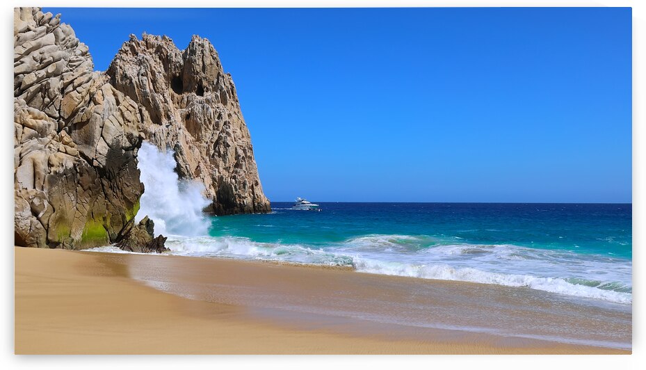 Scenic travel destination Playa del Divorcio Divorce Beach located near scenic Arch of Cabo San Lucas by Elijah Lovkoff