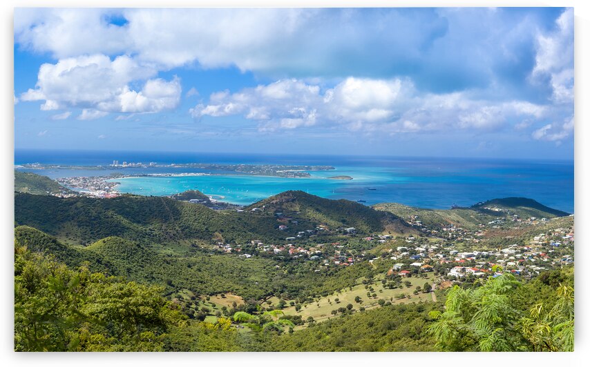 Caribbean cruise vacation panoramic skyline of Saint Martin island from Pic Paradis lookout by Elijah Lovkoff