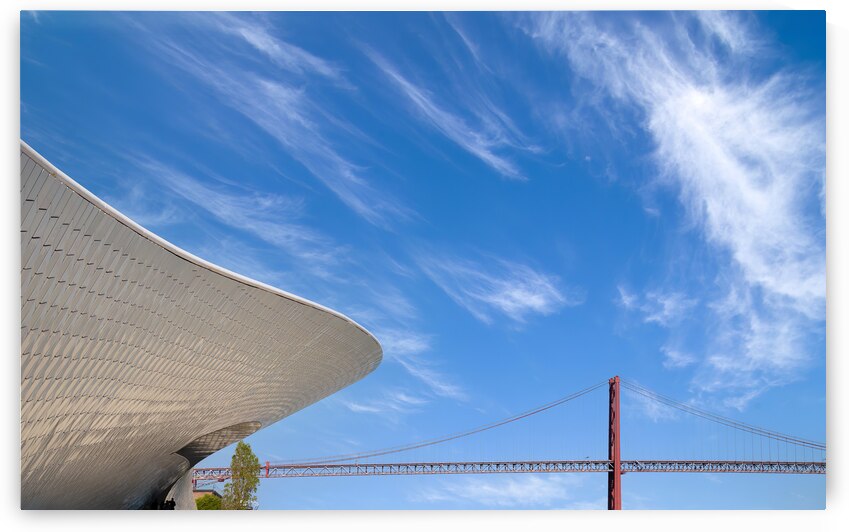 Lisbon Landmark suspension 25 of April bridge over Tagus reiver near Belem tower by Elijah Lovkoff