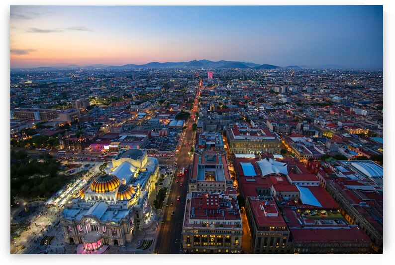Scenic panoramic view of Mexico City historic center from the observation deck at the top of Latin American Tower Torre Latinoamericana by Elijah Lovkoff