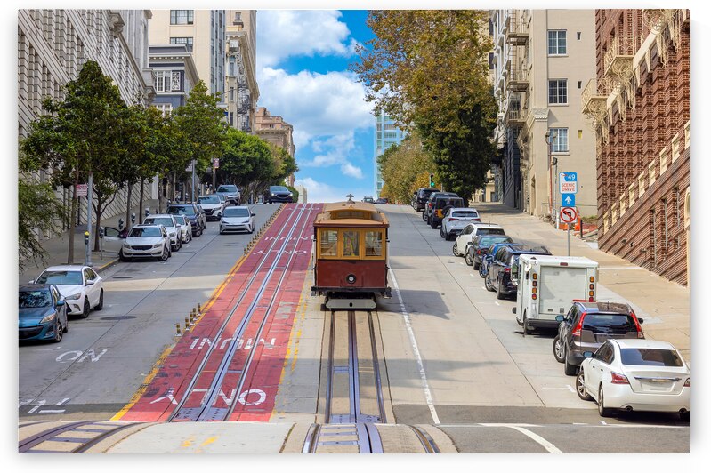 San Francisco California street and cable cars that connect financial district and upper town by Elijah Lovkoff