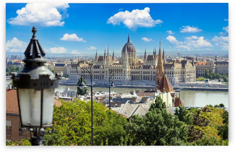 Hungary panoramic view of the Parliament and Budapest city skyline of historic center by Elijah Lovkoff
