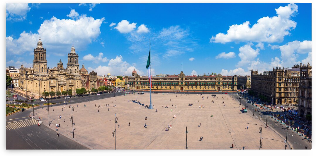 Zocalo Constitution Square in Mexico city landmark Metropolitan Cathedral and National Palace by Elijah Lovkoff