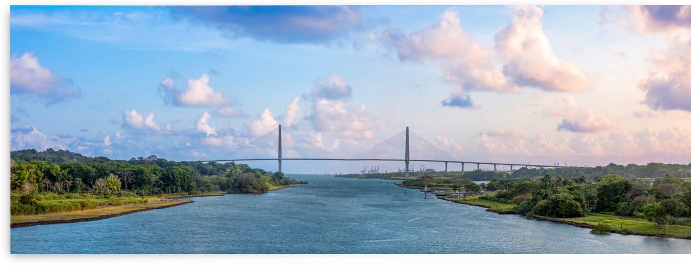 Panama Canal with locks connecting Atlantic and Pacific for global commerce shipments navigation by Elijah Lovkoff