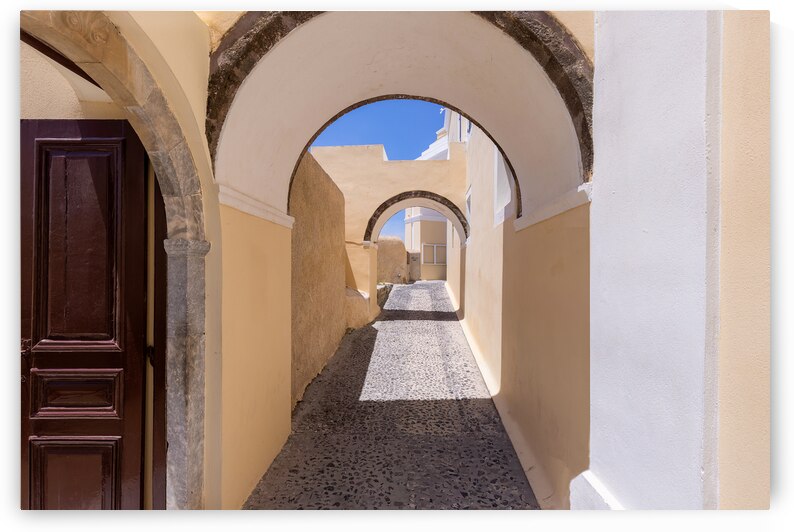 Greece Islands scenic panoramic sea views of Santorini island from top outlook of Fira village by Elijah Lovkoff