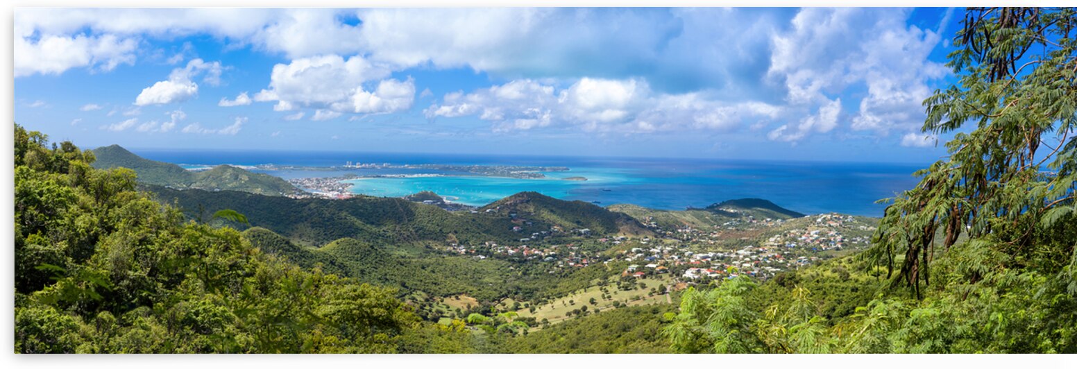 Caribbean cruise vacation panoramic skyline of Saint Martin island from Pic Paradis lookout by Elijah Lovkoff