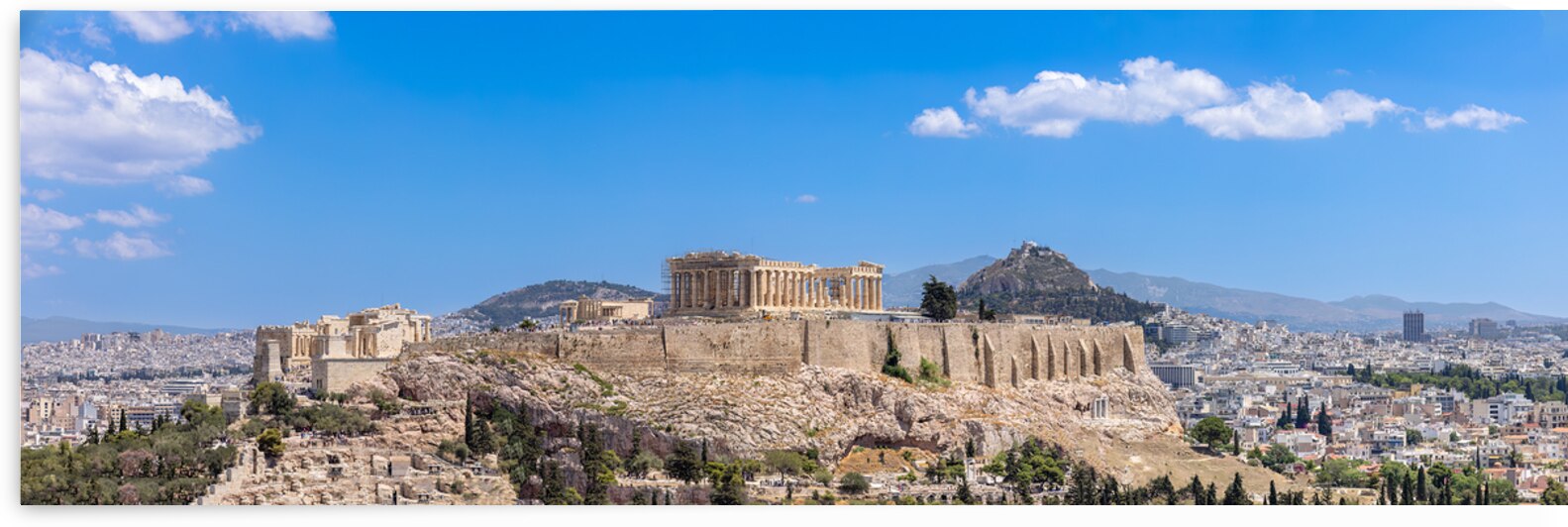 Ancient landmark citadel Acropolis of Athens seen from the Hill of the Muses Philopappos Hill by Elijah Lovkoff
