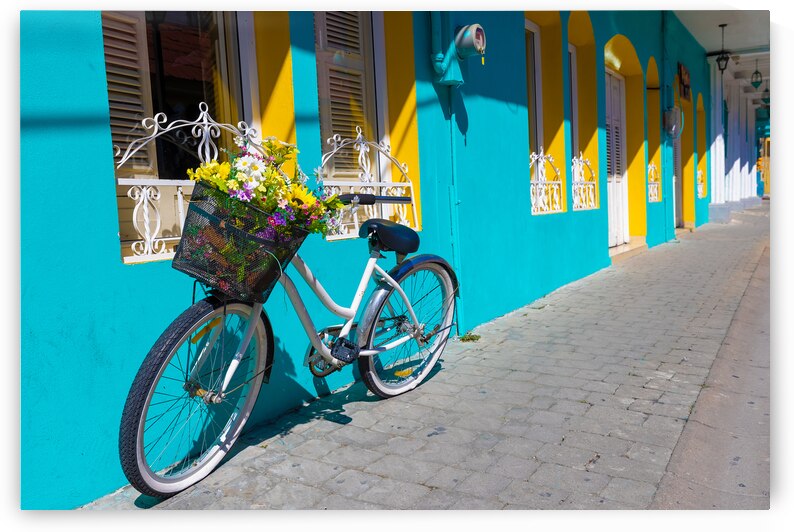 Colorful colonial architecture of historic center of Flores Guatemala by Elijah Lovkoff