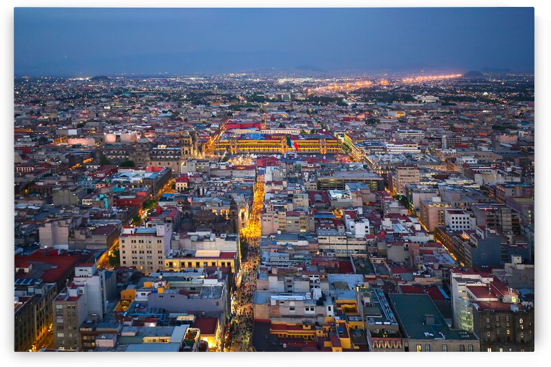 Mexico Panoramic skyline view of Mexico City historic center from Tower Torre Latinoamericana by Elijah Lovkoff
